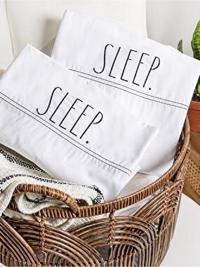 Rae Dunn White Pillowcase Set with 'SLEEP .' Embroidery text 
Size 20x31 inch